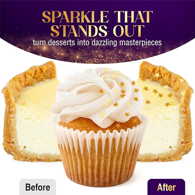 Goldz Edible Star Glitter ??Metallic Edible Stars for Cake Decorating, Cake Decorations, Gold Star Sprinkles for, Gold Flakes ??Dessert Toppers for Cakes, Cupcakes, Flakes and Cookies, 5grams