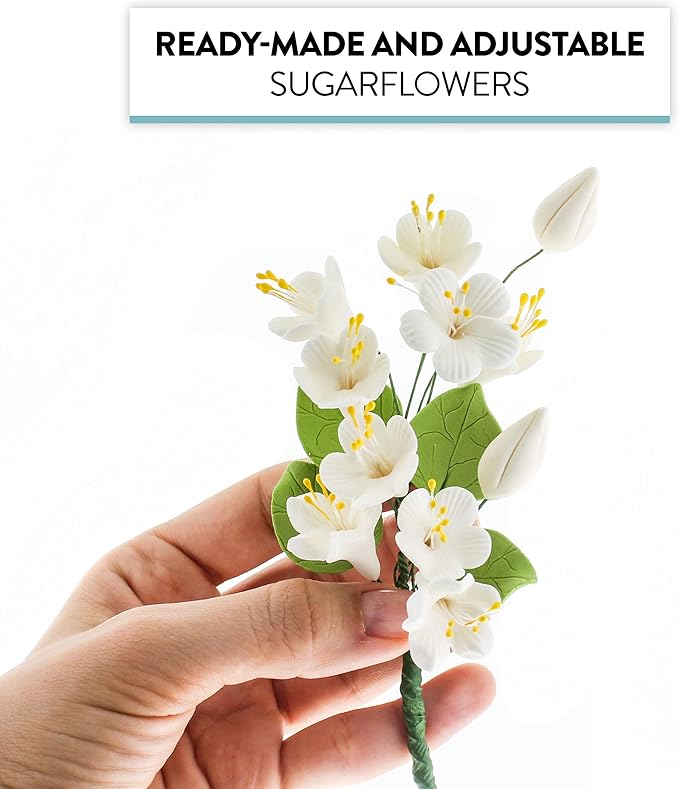 Cherry Blossom Sugar Flower Spray – Gumpaste Flowers for Cakes – Handmade Cake Decorations – Sakura Floral Topper – Sugar Flowers for Wedding & Birthday Cakes - White, 1 Count by Global Sugar Art