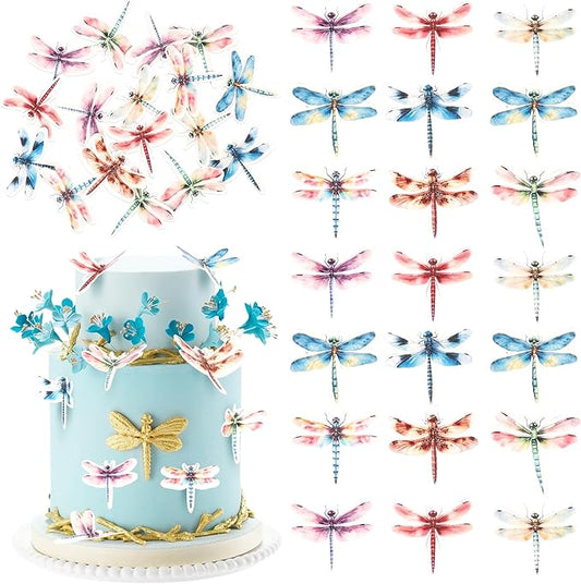 Rsstarxi 60 Pack Insect Dragonfly Edible Cake Toppers Rice Paper Insect Themed Birthday Cupcake Picks for Baby Shower Birthday Wedding Anniversary Party Cake Decorations