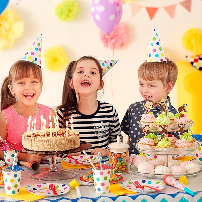 24x Curious Monkey Cupcake Toppers ??Strong Picks Happy Birthday D챕cor, Cupcake Decorations for Kids Birthdays