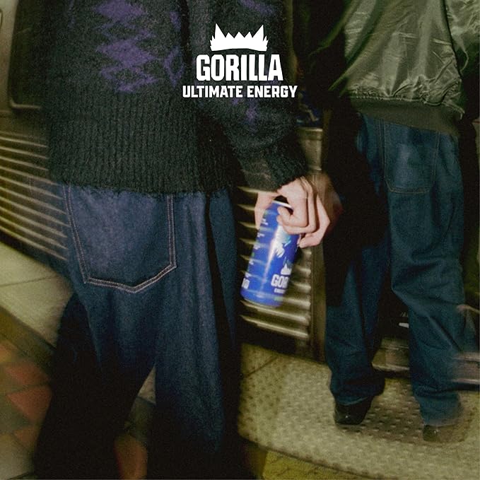 Gorilla Energy Original Energy Drink, Zero Sugar & 200mg Natural Caffeine, L-Theanine, Taurine, Ginseng, Acetyl L-Carnitine, B Vitamins, Sugar Free, and No Artificial Colors, 16 oz Cans, 12 Pack