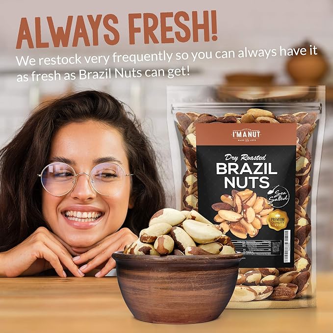 I’m A Nut Brazil Nuts, Dry Roasted, 16 oz (1 Pound) | No oil | No Herbicides Or Pesticides | Batch Tested Gluten & Peanut Free | Non GMO | No PPO | Vegan and Keto Friendly | Premium Quality | Made from 100% Natural Brazil Nuts