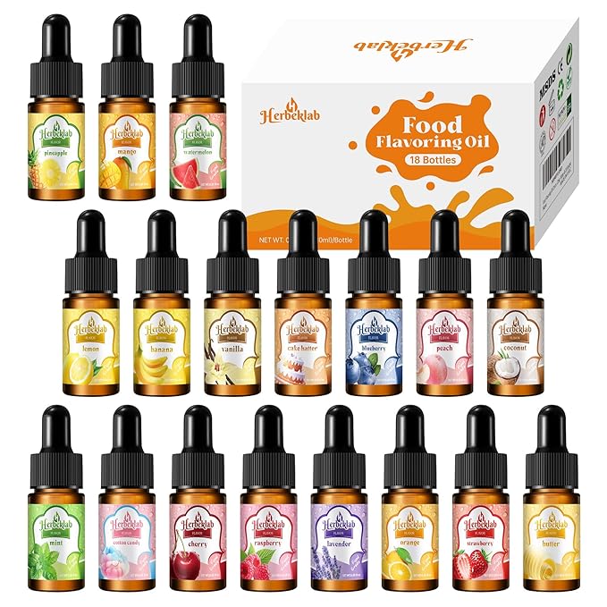 Food Flavoring Oil - Candy Flavoring for Candy Making 18 x 0.35 Fl Oz Extracts and Flavorings for Baking Lip Gloss Flavoring Oil - with Glass Dropper