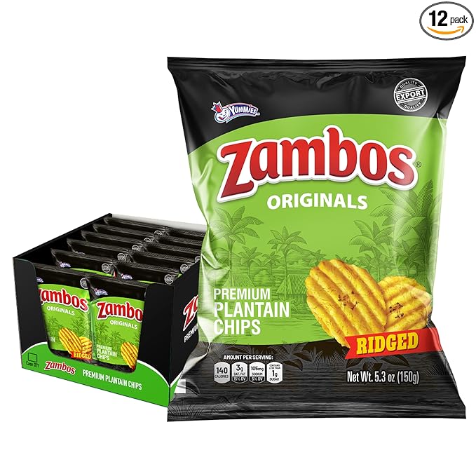 Zambos Plantain Chips Original, Ridged (Pack of 12)