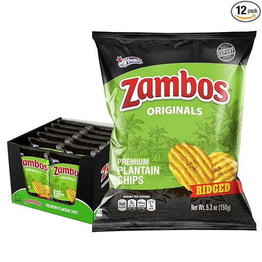 Zambos Plantain Chips Original, Ridged (Pack of 12)
