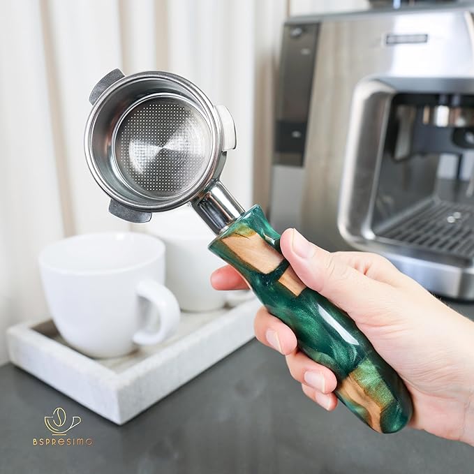 54mm Bottomless Portafilter Modern Handle ??Includes Stainless Steel Naked Basket ??Fits Breville Barista Express & 54mm Breville Espresso Machines - Espresso Machine Accessories ??Green