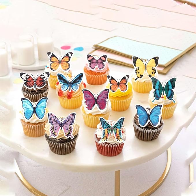 Rsstarxi 60 Pack Edible Butterfly Cake Decorations, Wafer Paper Butterfly Cupcake Toppers Butterfly Birthday Party Decorations for Baby Shower Wedding Anniversary Party Decorations Supplies