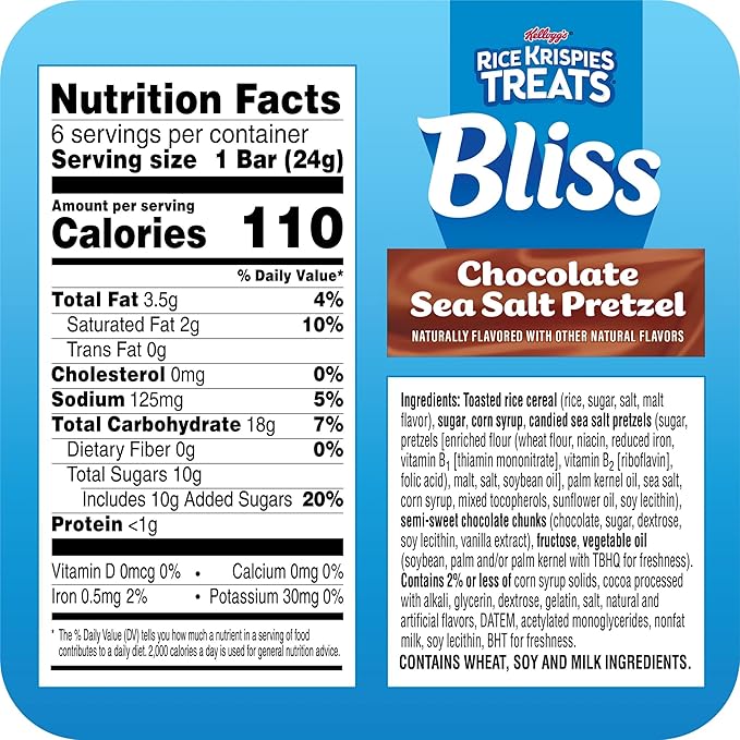 Rice Krispies Treats Bliss Crispy Marshmallow Squares, Snack Bars, Chocolate Sea Salt Pretzel (6 Boxes, 36 Bars)