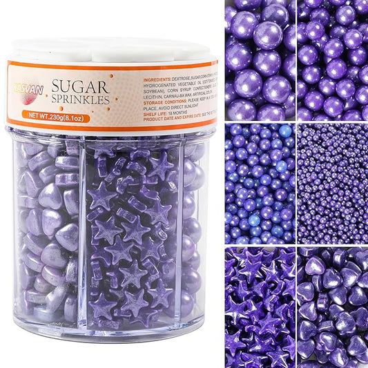 Kasvan Edible Pearl Sugar Sprinkles, Purple Sprinkles for Cake Decorating, 230g/8.1oz, Ice Cream Toppings and Cookie Decorating, Wedding Party Chirstmas Supplies (Purple)