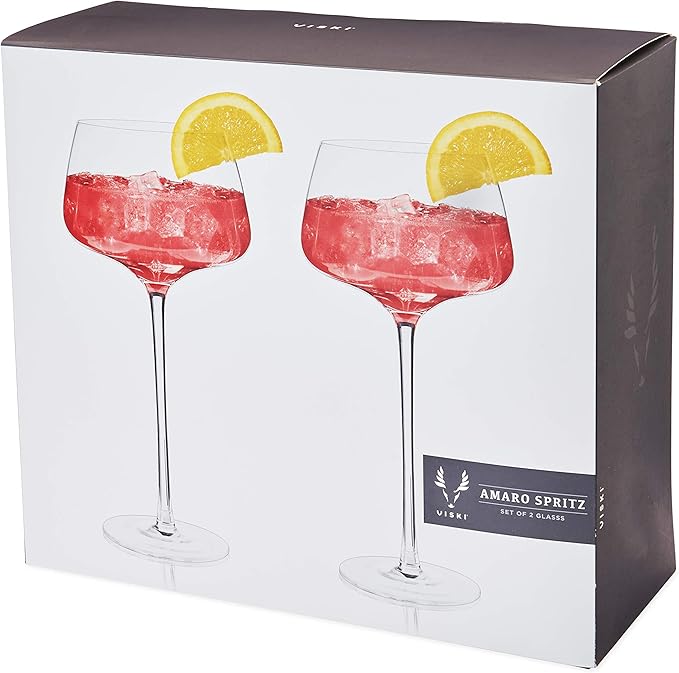 Viski Angled Stemmed Cocktail Glasses for Aperol Spritz, Campari Spritz, Tonic, Classic Cocktails, Elegant Long Stem Crystal Drinking Glasses, Perfect for Party Events & Celebrations, 16 oz, Set of 2