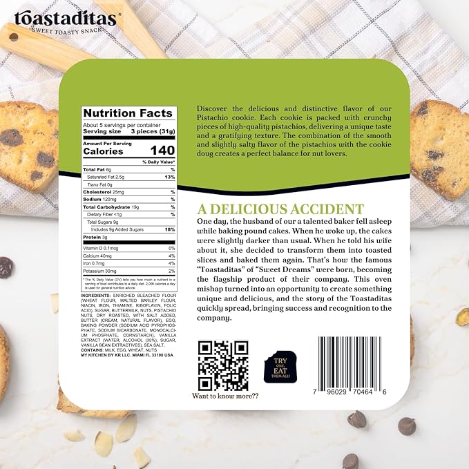 Toastaditas Pistachio Toasted Cookies, 16g of Protein, Natural Ingredients, No Artificial Flavors, Healthy Snacks for kids and adults (3-Pack, Pistachio)