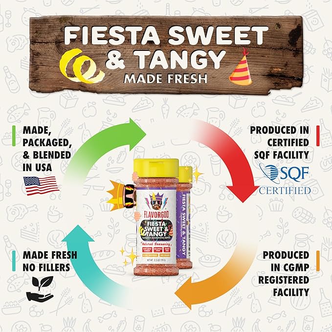 Fiesta Sweet & Tangy Seasoning Mix by Flavor God, Pack of 2 - Premium All Natural & Healthy Spice Blend for Salad, Pasta, & Chicken - Kosher & Low Sodium - Great Flavor Spices and Seasoning Gift