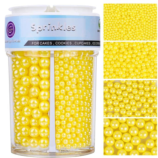 Sprinkles for Cake Decorating, Light Yellow Pearl Sprinkles 4 Sizes Mix for Cake Cupcake Cookie Baking Donuts Ice Cream Toppings