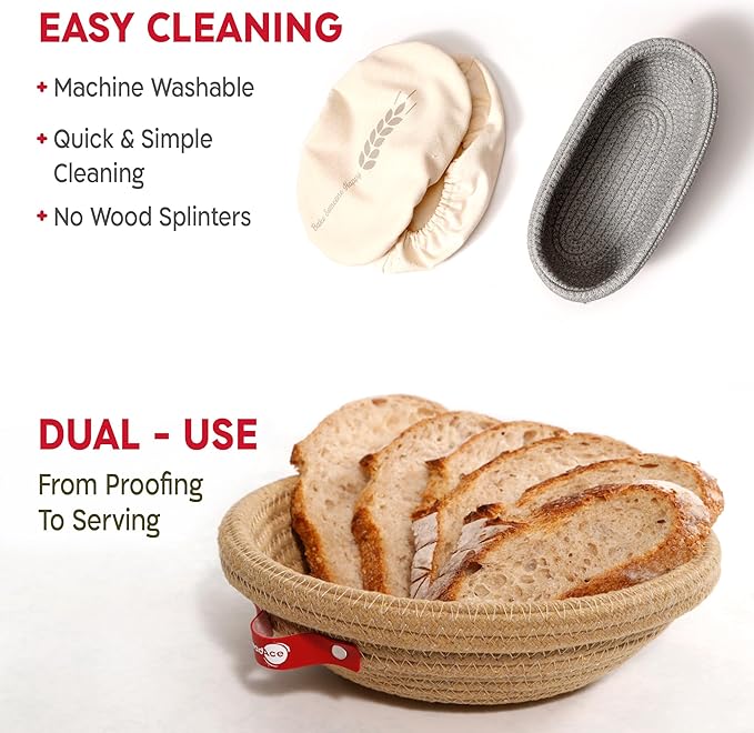 Sourdough Starter Kit ??24oz Starter Jar, 2 Cotton Rope Banneton Proofing Baskets, Magnetic Bread Lame for Scoring ??Gift for Bakers & Complete Sourdough Bread Baking Set