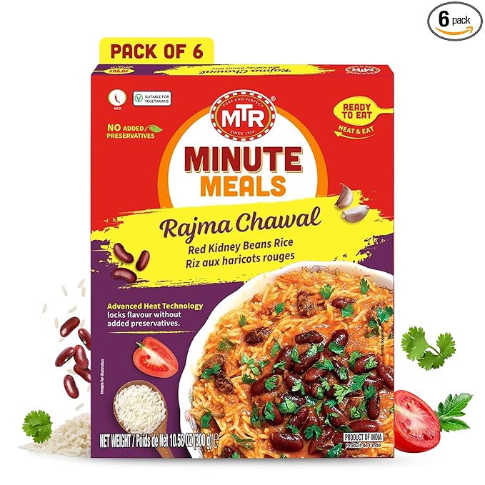 MTR Ready-To-Eat: Rajma Chawal - Red Kidney Beans Rice - Microwavable Rice Packs for Instant Meals - Delicious & Nutritious Rice Ready in Minutes - Suitable for Vegetarians with Natural Ingredients - (Pack of 6)