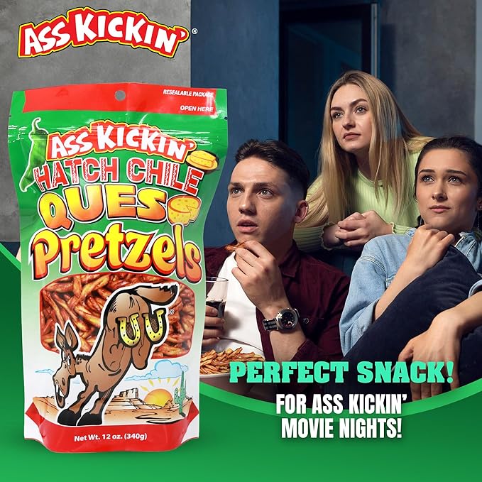 ASS KICKIN??Pretzels 12 Ounce Size Flavor Pack Seasoned Pretzel Twists (12oz, Hatch Chile Queso)
