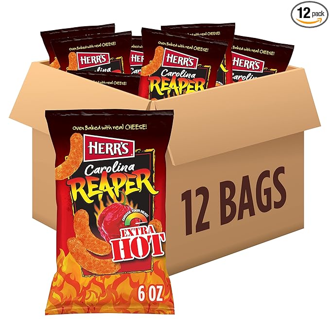Herr?셲 Cheese Curls, Carolina Reaper Flavor, Gluten Free Snacks, 6oz Bag (12 Count)