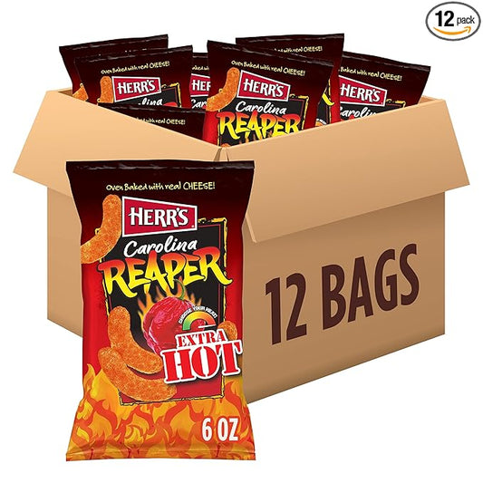 Herr?셲 Cheese Curls, Carolina Reaper Flavor, Gluten Free Snacks, 6oz Bag (12 Count)