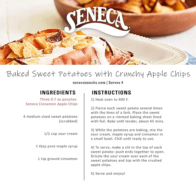 Seneca Cinnamon Apple Chips | Made from Fresh Apples | 100% Red Delicious Apples | Yakima Valley Orchards | Real Cinnamon | Crisped Apple Perfection | Foil Fresh Bag | 0.7 ounce (Pack of 24)