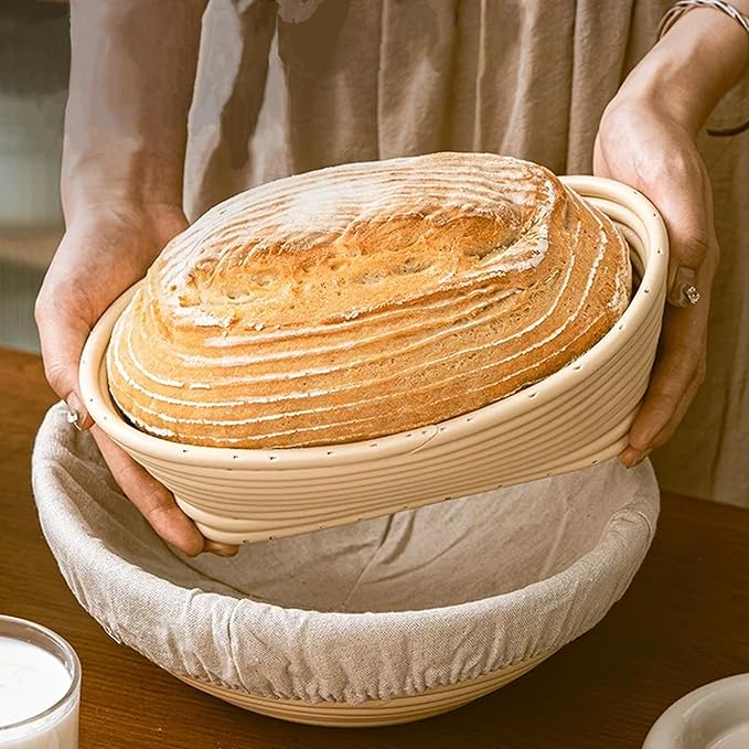 Banneton Bread Proofing Basket Set, 9 Inch Round & 10 Inch Oval Sourdough Bread Baking Supplies - Complete Bread Proofing Basket Kit for Home and Commercial Use, With Gift Box