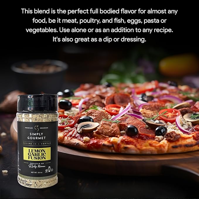 Lemon Garlic Seasoning ?œRecipe in a Bottle????Premium Gourmet Lemon Garlic Spice Blend w/Pepper - Complete Dry Rub & Marinade, 5.7?¯oz ??Kosher, Gluten Free, and No?‘Additions Needed.