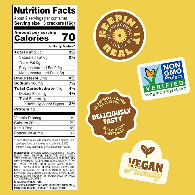 Back to Nature Rosemary & Olive Oil Stoneground Wheat Crackers, Non-GMO, Vegan Friendly Snack Cracker, Made with Whole Grains & Flax Seed, 5oz Box