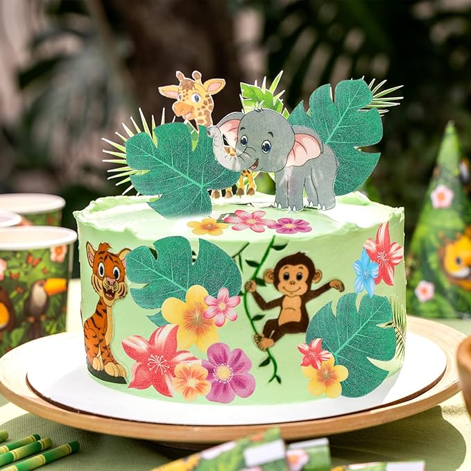 60 PCS Edible Flowers for Cupcakes Leaves and Flowers Hawaii Cupcake Toppers Tropical Turtle Leaves Flower Cupcake Picks Hawaiian for Hawaii Aloha Party Summer Jungle Theme Baby Shower