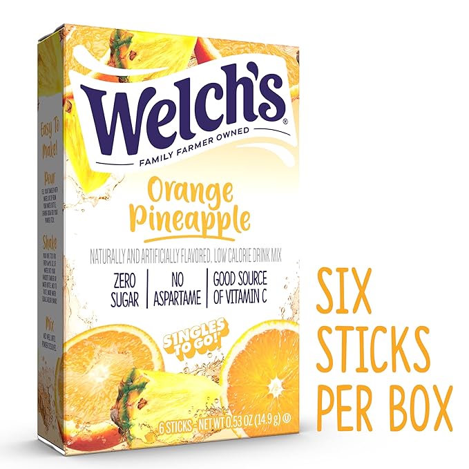 Welch's Singles To Go Water Drink Mix - Powder Sticks, 12 Boxes with 6 Packets Each - 72 Total Servings, Orange Pineapple, Pack of 12