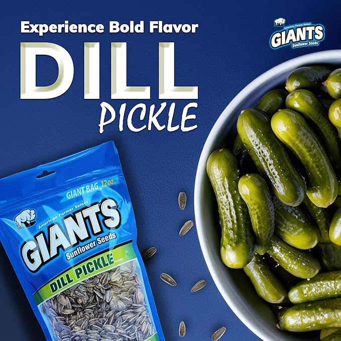 GIANTS Dill Pickle Sunflower Seeds - Sunflower Seeds Bulk, Big Sunflower Seeds to Eat, Roasted & Flavored for Eating, Pickle Sunflower Seeds, 8g Protein Per Serving - 12 oz Bag