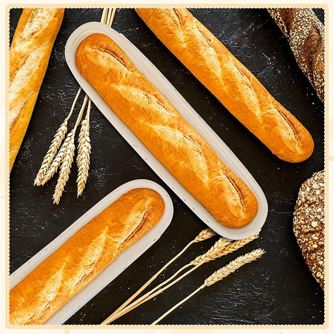Vesici 15 Inches Baguette Banneton Proofing Basket 6 Pack with Linen Liner Baguette Banneton Bread Baking Baskets Rattan Dough Proofing Baskets for Baguette, Home Bake, Bakers Supplies, Baking Gifts
