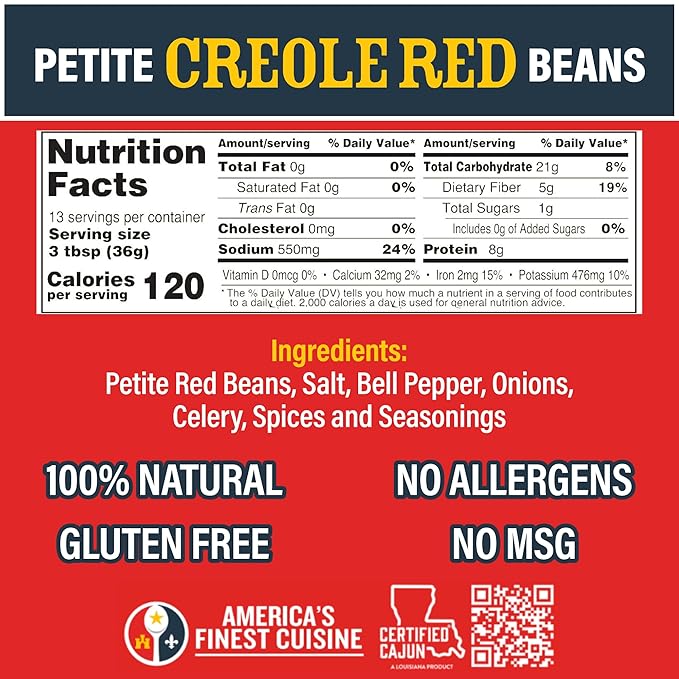 Ragin' Cajun Seasoned Petite Red Beans - 16 oz Bag, Gluten-Free, No MSG - Authentic Louisiana Creole Bean Mix