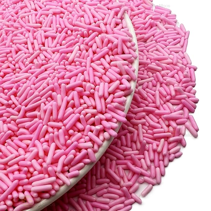 SE Si&Moos Pink Sprinkles Edible Pink Jimmies Soft Jimmy Sprinkles Halloween Cake Decorations Christmas Cookie Decorations for Topping Ice Cream, Cookies, Cakes, Cupcakes, Dessert Decorating 2.75 OZ
