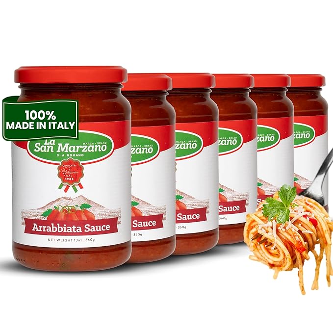 La San Marzano Arrabiata Sauce, 13 oz, Pasta Sauce Made in Italy, All Purpose Tomato Premium Quality, All Natural, Mediterranean Diet, Non GMO, Vegan, Gluten Free
