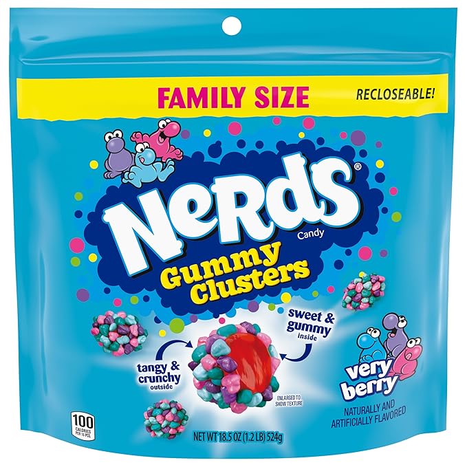 NERDS Gummy Clusters, Candy, Very Berry, Crunchy and Gummy, 18.5 oz (Pack of 2)