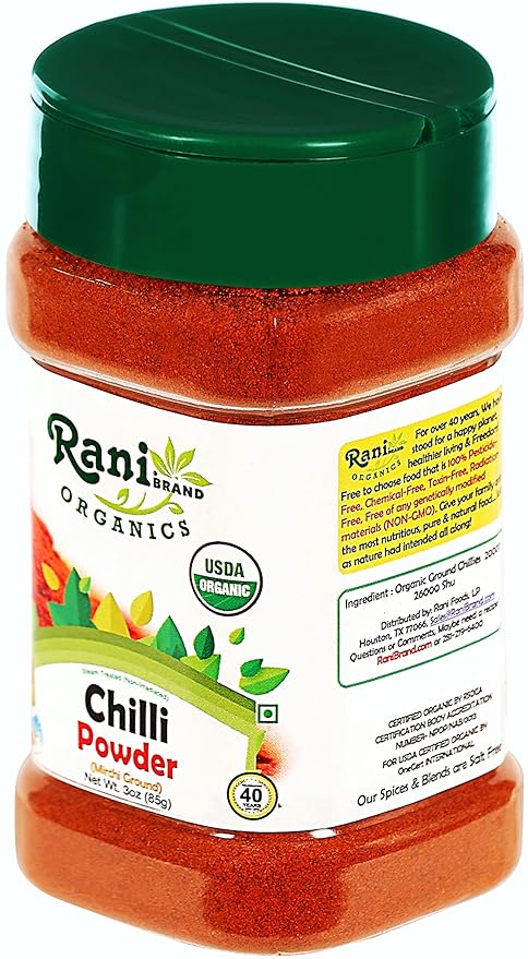 Rani Organic Chilli Powder (Mirchi Ground) 3oz (85g) PET Jar ~ All Natural | Vegan | Gluten Friendly | NON-GMO | Indian Origin | USDA Certified Organic
