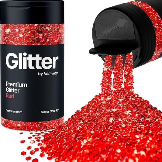 Hemway Premium Glitter Shaker - Red | 115g Super Chunky Metallic Flake Sequins for Resin & Epoxy Crafts | Craft Supplies for Tumblers, Festival, Art