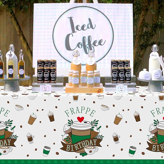 Frappe Coffee Party Tablecloths - 3Pcs Frappe Birthday Table Covers, Coffee Themed Party Decorations Plastic Disposable Rectangular Table Cloth Decor for Birthday Afternoon Tea
