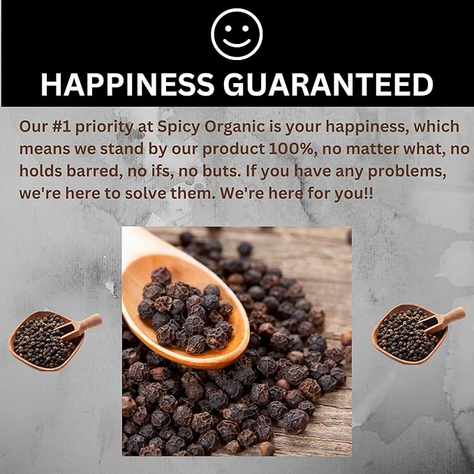 SPICY ORGANIC Whole Black Pepper - 4 lb. - Fresh and Aromatic Peppercorns, Perfect for Grinder Refill and Seasoning, USDA Certified Organic, Gluten-Free, Non-GMO Spice