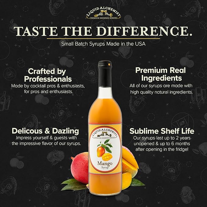 Liquid Alchemist Mango Syrup for Drinks - Real Ingredients Make our Mango Puree for Cocktails the Perfect Margarita Mix - Our Tropical Cocktail Syrup are Small Batch, Non-GMO & Vegan (25.4 oz)