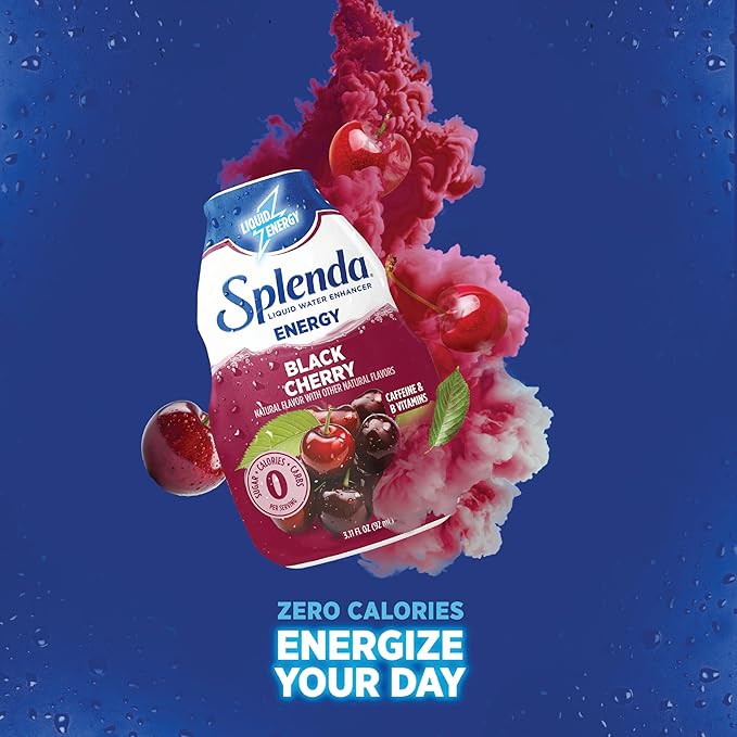 SPLENDA Energy Liquid Water Enhancer Drops, Sugar Free, Zero Calorie, Natural Flavor, Concentrated Drink Mix, 3.11 Fl Oz Each Bottle (Black Cherry, 1 Pack)