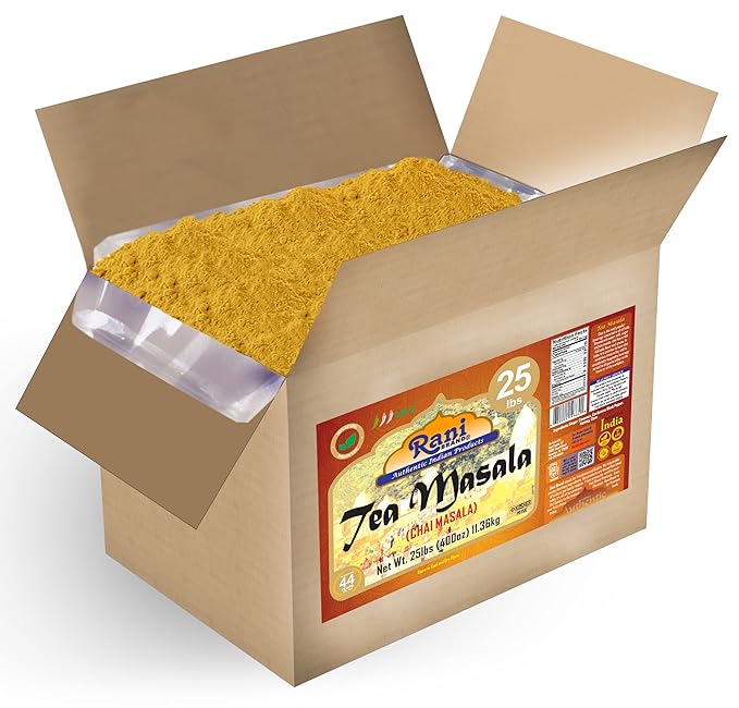 Rani Tea (Chai) Masala Indian Spice Blend 400oz (25lbs) 11.36kg Bulk Box ~ All Natural | Vegan | Gluten Friendly | Salt & Sugar Free | NON-GMO | No Colors | Kosher | Indian Origin