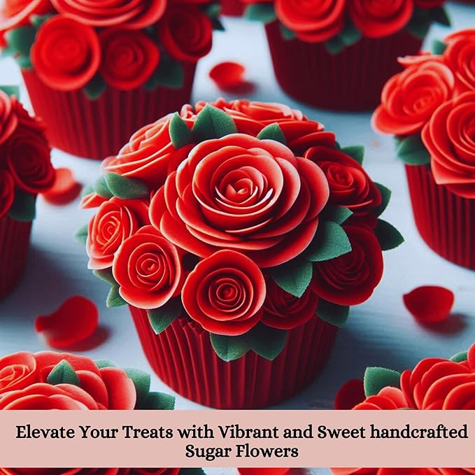 Confect Edible Red Flower | Edible Flower for cake decorations | Edible Flower Cupcake Toppers | | Cupcakes & Doughnut Edible Toppers | Red Sugar Flower- Vegan, Gluten-Free, Nut-Free, Dairy-Free, Palm Oil-Free -Pack of 12