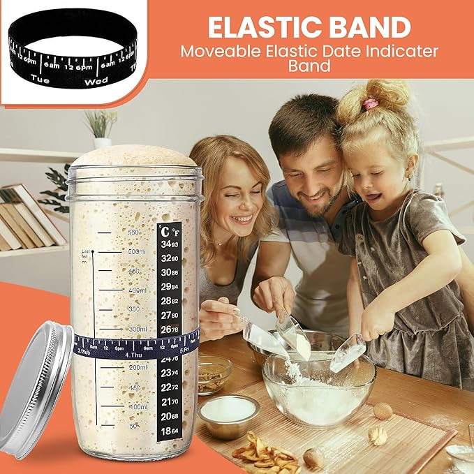 Sourdough Starter Kit with Tools - Bread Lame, Dough Scraper, 24 oz Glass Jar & Covers - Artisan Bread Making Supplies