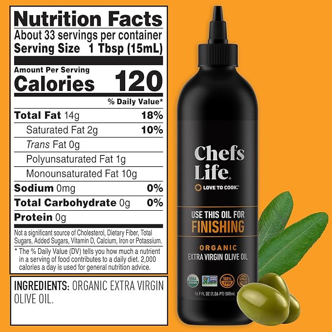 Chefs Life Organic Cooking Oil & Finishing Oil 2 Pack - Extra Virgin Olive and Avocado Oil, EVOO, Gift Set for Dipping, Dressing, Cooking, Single Origin, Non GMO - 16.9 Fl Oz (2 Bottle Gift Set)