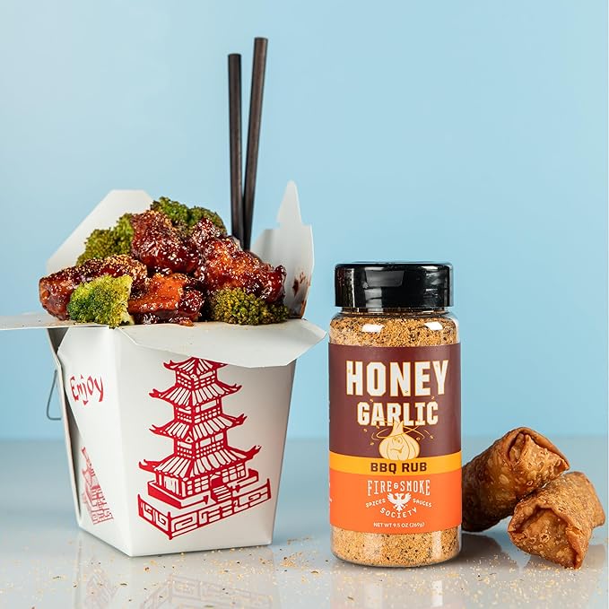 Fire & Smoke Society Honey Garlic BBQ Rub | Seasonings and Rubs for Smoking and Grilling | Pulled Pork Ribs Chicken, Burgers, Dry BBQ Rubs Spices | Honey Garlic, Brown | M 6.5 oz