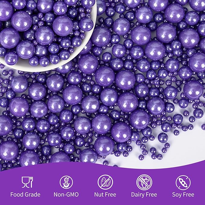 Edible Purple Pearl Sprinkles for Cake Decorating,Halloween Pearls Sugar Sprinkle,130g/4.58oz Mix Size,Baking Edible Cake Decorations Candy,Cupcake Toppers,Cookie Decorating Donuts Ice Cream Toppings,Party Supplies