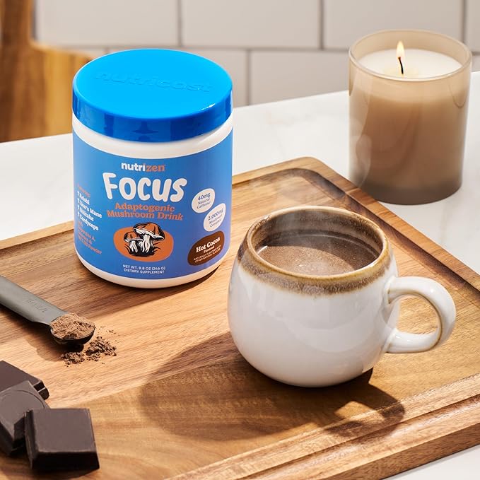 Nutricost Nutrizen AM Focus Adaptogenic Mushroom Drink (Hot Cocoa Flavored) 30 Servings - Includes Reishi, Lion's Mane, Shiitake, Cordyceps