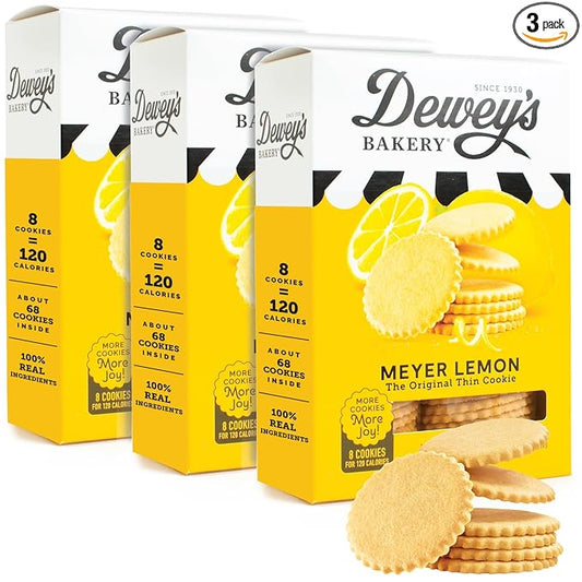 Dewey's Bakery Lemon Moravian Style Cookie Thins, Bakery Fresh with Real Simple Ingredients, Low Calorie Snack, No Artificial Flavors, Synthetic Colors or Preservatives, 9oz (Pack of 3)