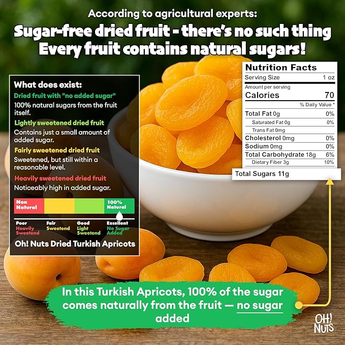 Oh! Nuts Dried Apricots Turkish - 2 lb - Dried Fruit - No Sugar Added - Dehydrated Fruit Bites - Packed in New York Zip-Seal Bag for Exceptional Freshness
