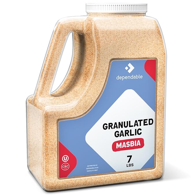 Dependable Food Granulated Garlic Seasoning - 7 Lb. Jar - Bulk Size - Kosher, 100% Natural Garlic Powder Spice - Convenient and Versatile Garlic Seasoning for Chefs and Culinary Enthusiasts - Non-GMO